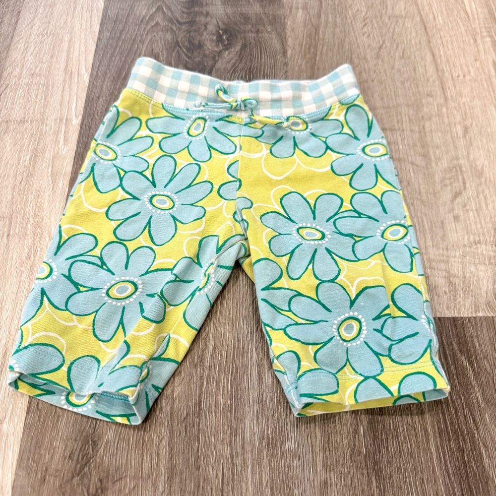 Big Fish Capris Girls 3T Floral Plaid Yellow Blue Cotton Blend